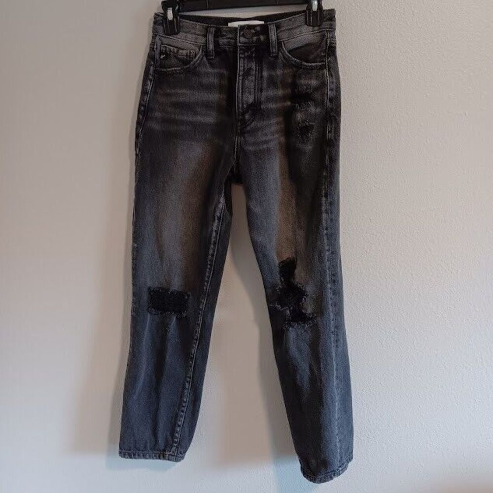 KanCan Jeans Womens 1 / 24 Black Skinny Distress Button Fly Ripped Stretch Denim